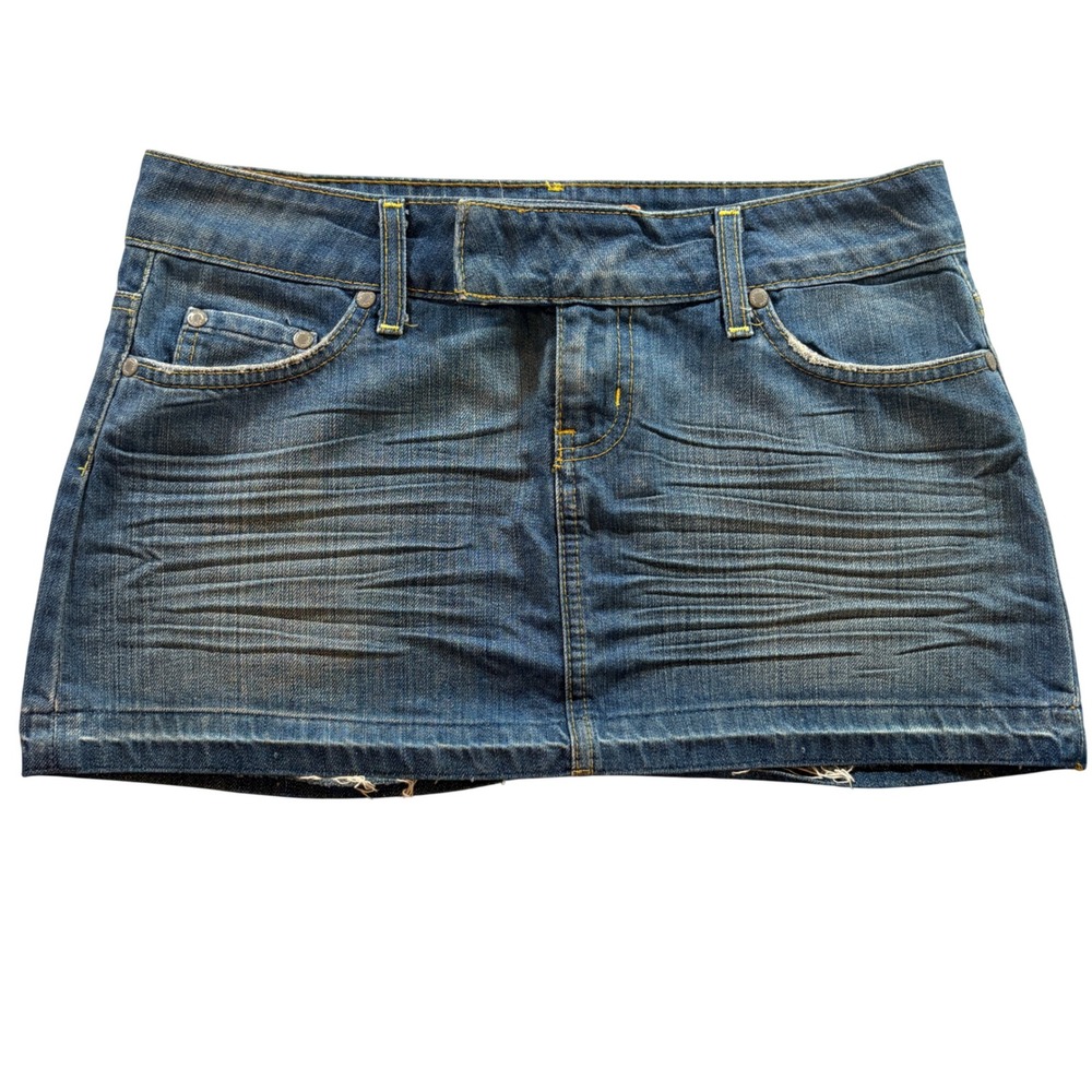 Hippie Low Rise Denim Mini Skirt Blue Whiskered Cotton Size 27 Style 1452